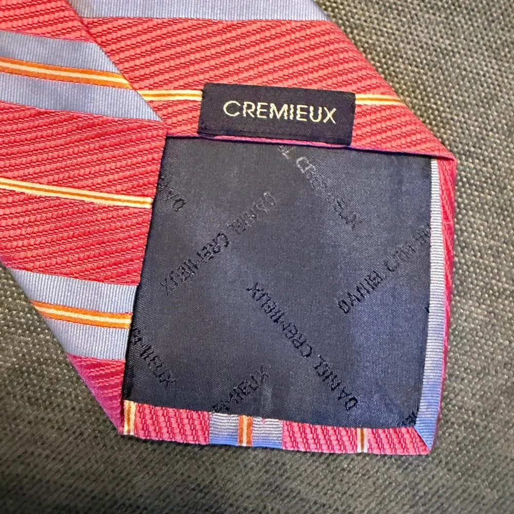 Daniel‎ Cremieux Mens Silk Necktie Red Blue Orange Striped Hand Made in USA Tie